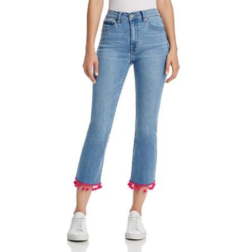 Sunset & Spring | "Lennon" Pom-Pom Cropped Boot-Cut Jeans